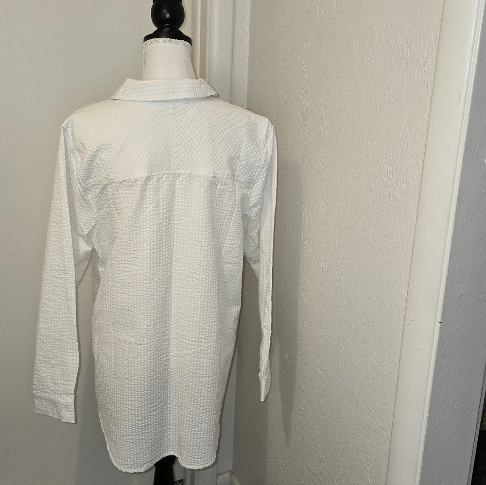 Vintage Joan Rivers White Seersucker Blouse Size Large - Picture 3 of 8